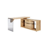 HOEKBUREAU glas, houtmateriaal eikenkleur thumbnail 6