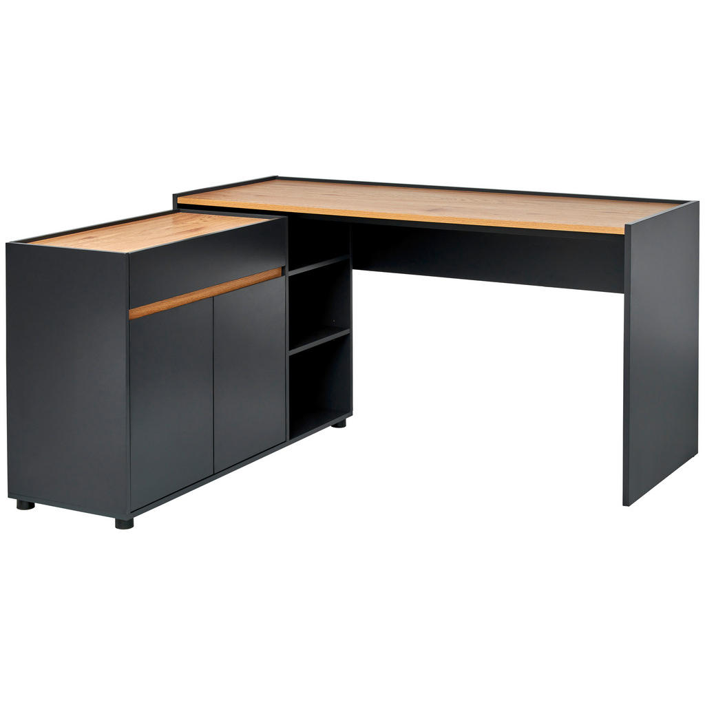 HOEKBureau houtmateriaal zwart, eikenkleur