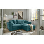 HOEKSTOELSET, geribbeld fluweel azuurblauw thumbnail 2