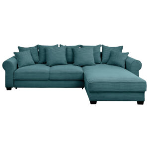 HOEKSTOELSET, geribbeld fluweel azuurblauw
