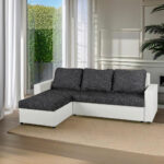 HOEKSTOELSET, lederlook, stof zwart, wit thumbnail 2