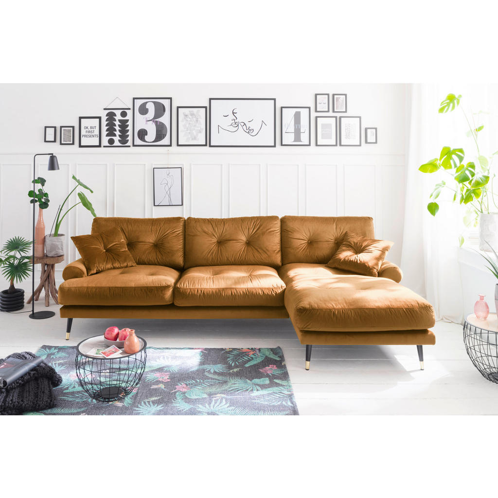 HOEKSTOELENSET, mosterdgeel fluweel