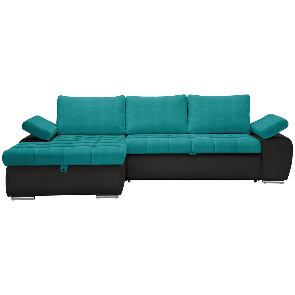 HOEKZITSET, gladde stof zwart, turquoise