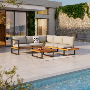 LOUNGE SET stof acacia massief staal