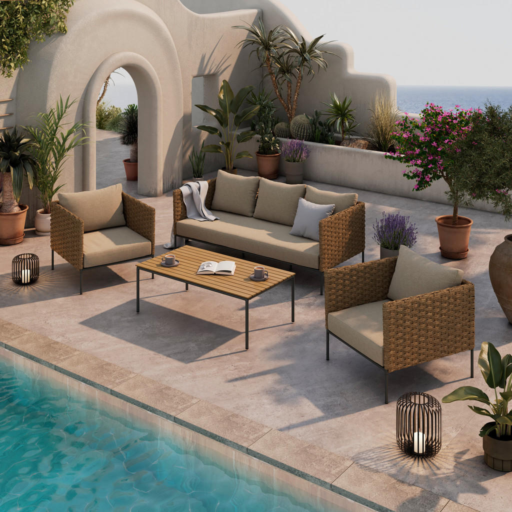 LOUNGE SET acacia geheel massief staal