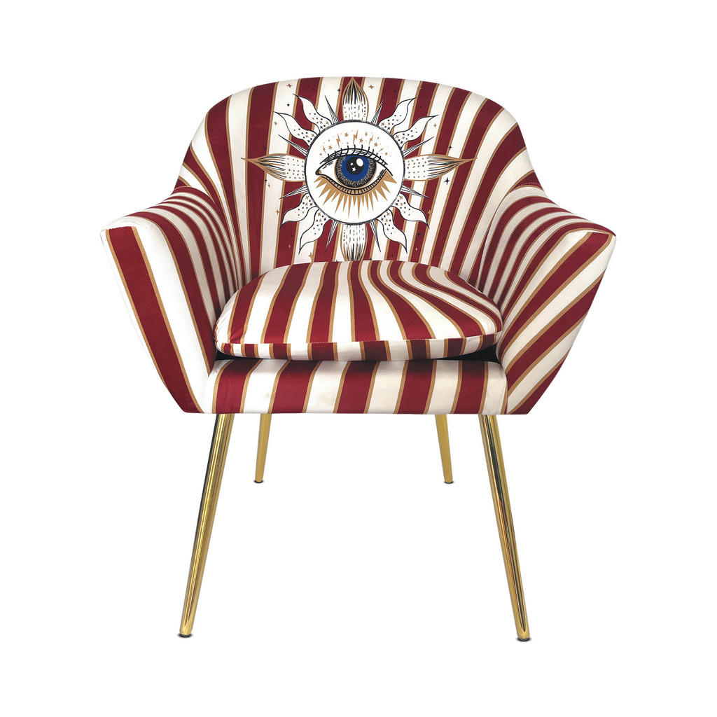 STOELEN, textiel blauw, rood, wit, goudkleuren