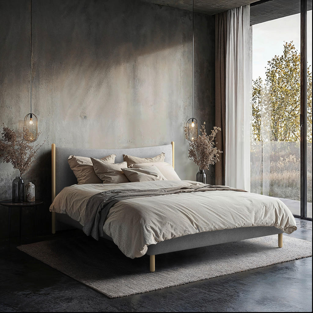 GESTOFFEERD BED 180 cm x 200 cm, hout, textiel, houtmateriaal antraciet