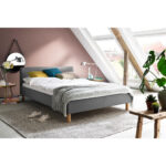 GESTOFFEERD BED 140 cm x 200 cm, lichtgrijs textiel thumbnail 1