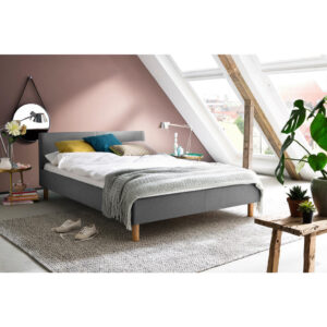 GESTOFFEERD BED 140 cm x 200 cm, lichtgrijs textiel