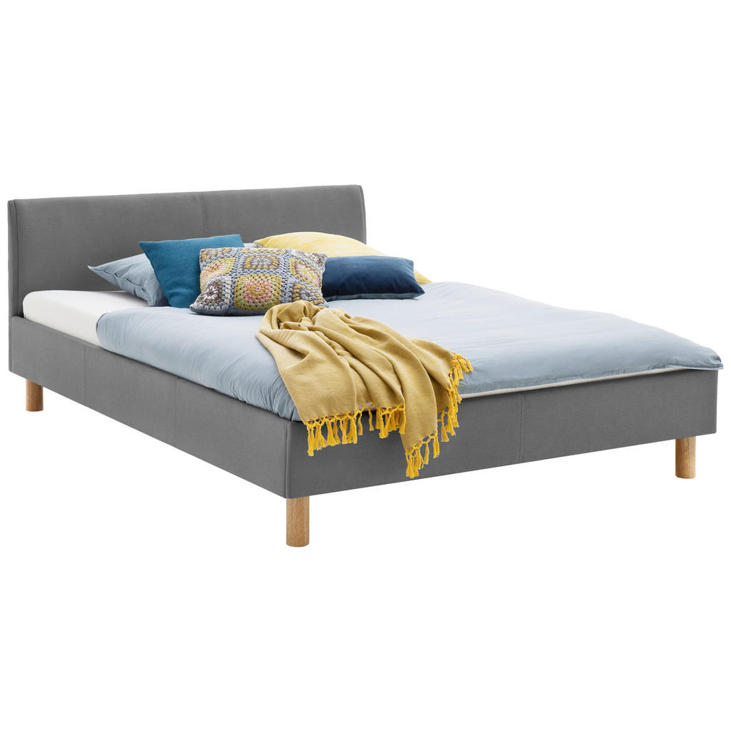GESTOFFEERD BED 120 cm x 200 cm, lichtgrijs textiel