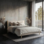 GESTOFFEERD BED 180 cm x 200 cm, hout, textiel, houten materiaal wit thumbnail 1