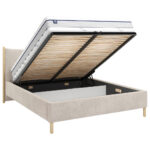 GESTOFFEERD BED 180 cm x 200 cm, hout, textiel, houten materiaal wit thumbnail 3