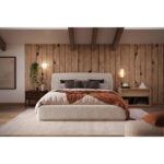 GESTOFFEERD BED 160 cm x 200 cm, hout, textiel, houten materiaal wit thumbnail 3