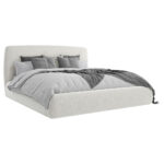GESTOFFEERD BED 140 cm x 200 cm, hout, textiel, houten materiaal wit thumbnail 2