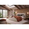 GESTOFFEERD BED 140 cm x 200 cm, hout, textiel, houten materiaal wit