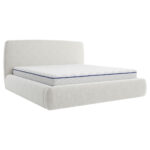 GESTOFFEERD BED 140 cm x 200 cm, hout, textiel, houten materiaal wit thumbnail 7