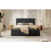 GESTOFFEERD BED 180 cm x 200 cm, hout, textiel, houtmateriaal grafietkleur