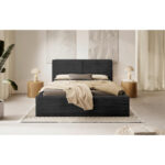 GESTOFFEERD BED 140 cm x 200 cm, hout, textiel, houtmateriaal grafietkleur thumbnail 1