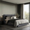 GESTOFFEERD BED 160 cm x 200 cm, hout, textiel, houtmateriaal grafietkleur