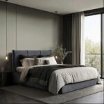 GESTOFFEERD BED 160 cm x 200 cm, hout, textiel, houtmateriaal grafietkleur thumbnail 1
