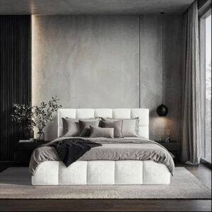GESTOFFEERD BED 140 cm x 200 cm, hout, textiel, houtmateriaal wit