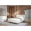 GESTOFFEERD BED 140 cm x 200 cm, hout, textiel, houten materiaal wit