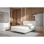 GESTOFFEERD BED 160 cm x 200 cm, hout, textiel, houten materiaal wit thumbnail 1