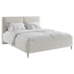GESTOFFEERD BED 160 cm x 200 cm, hout, textiel, houten materiaal wit thumbnail 2