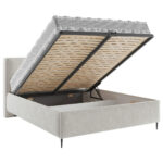 GESTOFFEERD BED 140 cm x 200 cm, hout, textiel, houten materiaal wit thumbnail 3