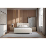 GESTOFFEERD BED 140 cm x 200 cm, hout, textiel, houten materiaal wit thumbnail 5