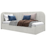 GESTOFFEERD BED 90 cm x 200 cm, hout, textiel, houten materiaal wit thumbnail 2