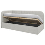 GESTOFFEERD BED 90 cm x 200 cm, hout, textiel, houten materiaal wit thumbnail 4