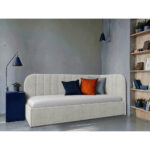 GESTOFFEERD BED 90 cm x 200 cm, hout, textiel, houten materiaal wit thumbnail 1