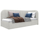 GESTOFFEERD BED 90 cm x 200 cm, hout, textiel, houten materiaal wit thumbnail 2