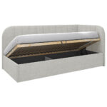 GESTOFFEERD BED 90 cm x 200 cm, hout, textiel, houten materiaal wit thumbnail 3