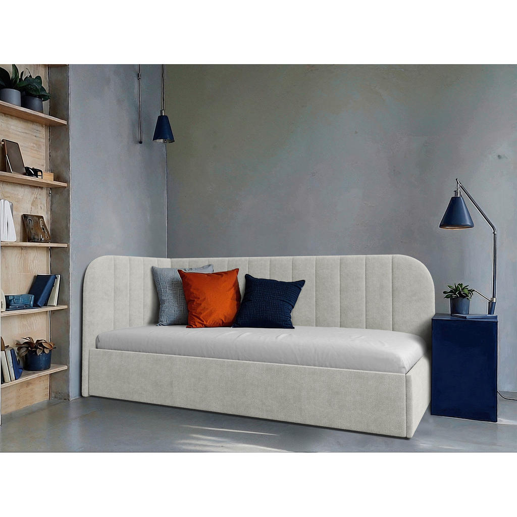 GESTOFFEERD BED 90 cm x 200 cm, hout, textiel, houten materiaal wit