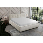 GESTOFFEERD BED 180 cm x 200 cm, hout, textiel, houten materiaal wit thumbnail 1