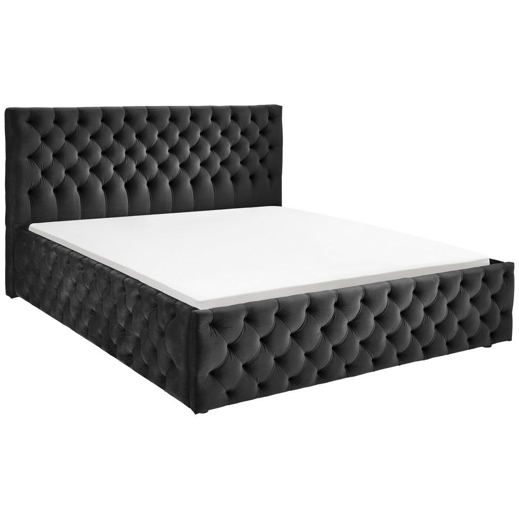 GESTOFFEERD BED 200 cm x 180 cm, zwart textiel