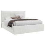 GESTOFFEERD BED 140 cm x 200 cm, hout, textiel, crèmekleurig houtmateriaal thumbnail 2