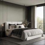 GESTOFFEERD BED 140 cm x 200 cm, hout, textiel, crèmekleurig houtmateriaal thumbnail 1