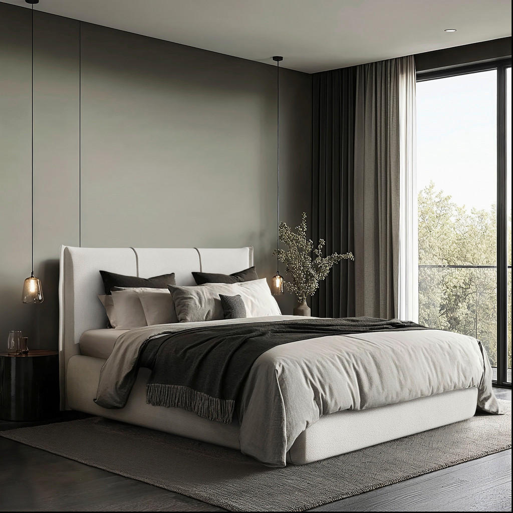 GESTOFFEERD BED 140 cm x 200 cm, hout, textiel, crèmekleurig houtmateriaal