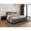 GESTOFFEERD BED 140 cm x 200 cm, lichtgrijs textiel