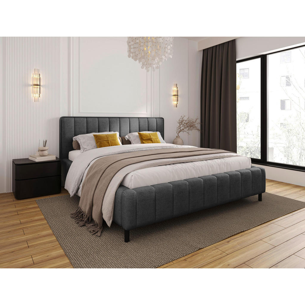 GESTOFFEERD BED 140 cm x 200 cm, textiel antraciet