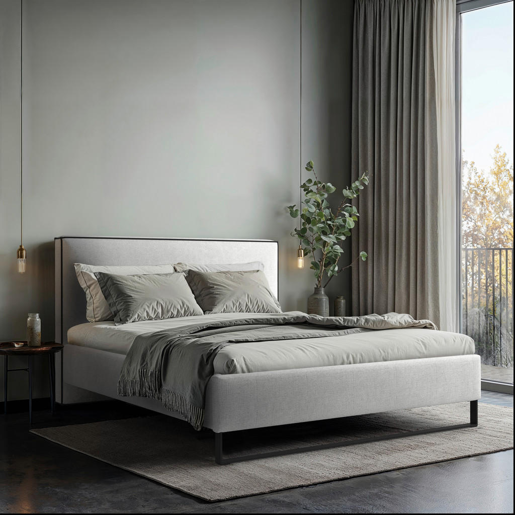 GESTOFFEERD BED 180 cm x 200 cm, hout, textiel, houtmateriaal natuurlijke kleur