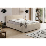 GESTOFFEERD BED 160 cm x 200 cm, hout, kunststof, textiel, houtmateriaal natuurlijke kleur thumbnail 1
