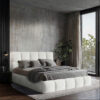 GESTOFFEERD BED 140 cm x 200 cm, hout, textiel, houtmateriaal natuurlijke kleur
