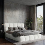 GESTOFFEERD BED 140 cm x 200 cm, hout, textiel, houtmateriaal natuurlijke kleur thumbnail 1