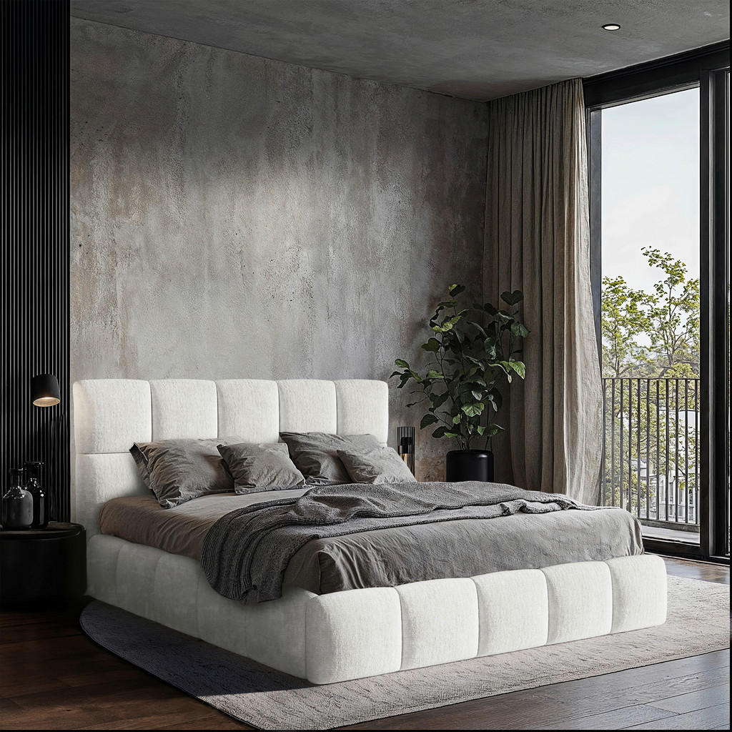 GESTOFFEERD BED 140 cm x 200 cm, hout, textiel, houtmateriaal natuurlijke kleur