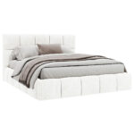GESTOFFEERD BED 140 cm x 200 cm, hout, textiel, houtmateriaal natuurlijke kleur thumbnail 2