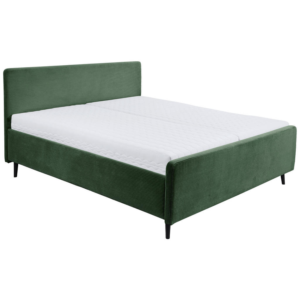GESTOFFEERD BED 180 cm x 200 cm, textiel, houtmateriaal olijfgroen